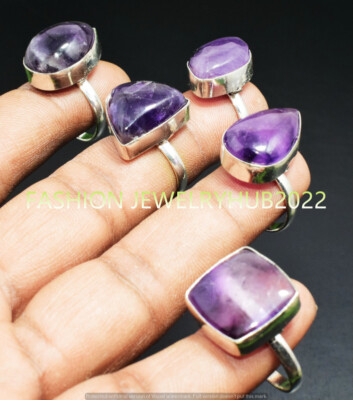 Amethyst Gemstone Handmade Rings 50pcs Lot 925 Silver Plated Jewelry
