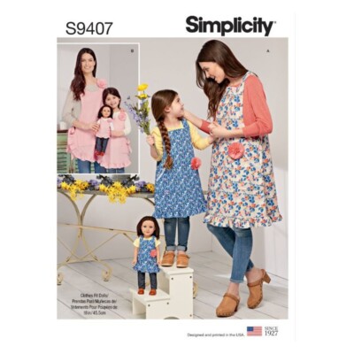 Simplicity Schnittmuster S9407 Misses  Kinderschürzen, Schürze für 18   Puppe.