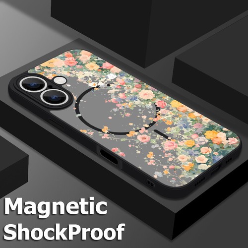 Magnetic Magsafe Case For iPhone 16 15 Pro Max 14 13 12 Flowers Shockproof Cover