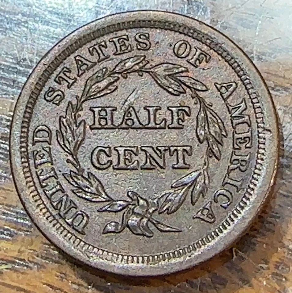 Medio centavo 1855 bonito original muy a elección AU superficies de colección 56.500 CHRC Foto 2 de 2