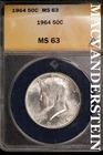1964 Kennedy Half Dollar-ANACS MS 63 Brilliant Uncirculated #SLM559