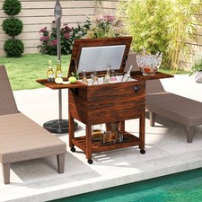 51L Outdoor Ice Chest Cooler Cart with 2 Drop Leaf Tables-Brown