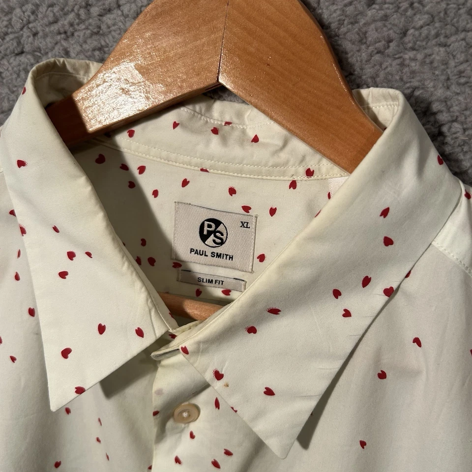 Paul Smith PS Slim Fit Heart Polka Dot Dress Shirt Men's XL White - Image 4 of 4