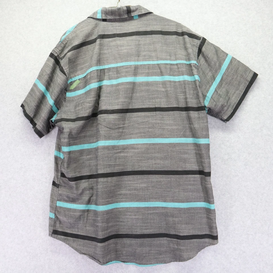 Camisa Zoo York Para Hombres XL Informal Bolsillo Patinador Abotonada Gris Rayas Manga Corta Foto 3 de 4