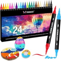 24 Farben Acrylstifte Set ? Acrylmarker Mit Feiner Spitze Und Pinsel FüR Stoff,