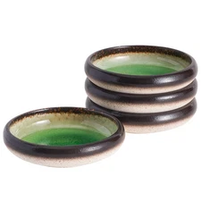 Japanese Salad Plate 4 Pack Stoneware Dish Set Appetizer 5.5 Inch Crack Green