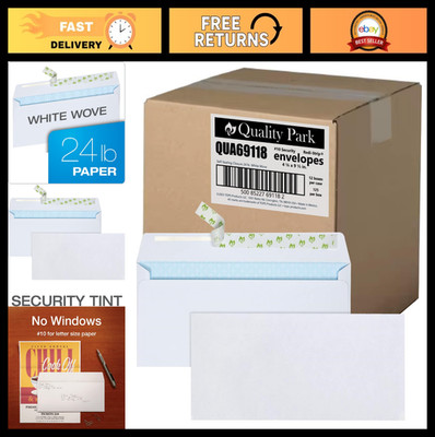 Self-Seal Security Envelopes No Window, 24-lb White, 4-1/8'' x 9-1/2'', 1500 Pack