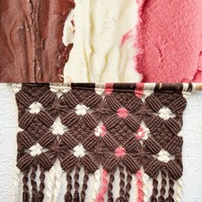 Vintage Macrame Wall Hanging Neopolitan Colors Handmade Fringed Cotton 16" X 29"