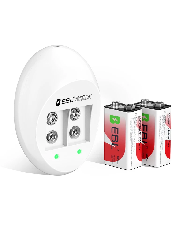 EBL 9V 600mAh Li-ion Rechargeable Batteries Lot / Optional 4Slot Lithium Charger - Image 2 of 4