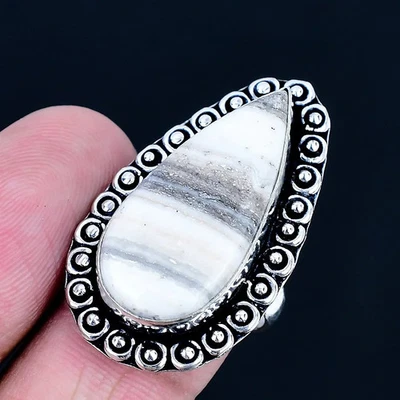 Calcite Agate 925 Silver Plated Handmade Ring of US Size 8.5 - image 1 of 3