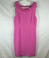 J. Crew Pink Tweed Sheath Dress, Size 12, NWOT, Fringe Collar & Hem