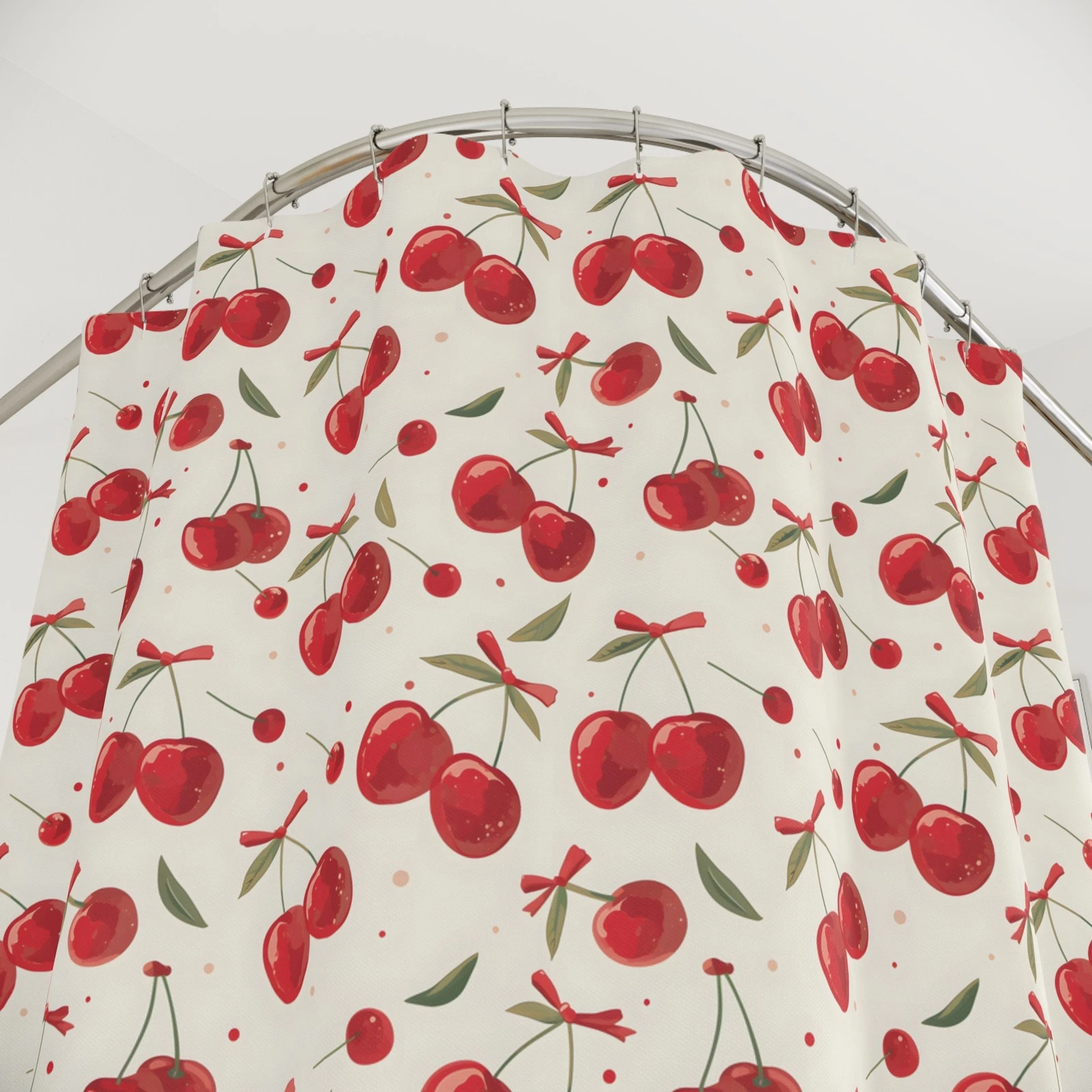 Cherry Pattern Shower Curtain, Cherry Bathroom Decor