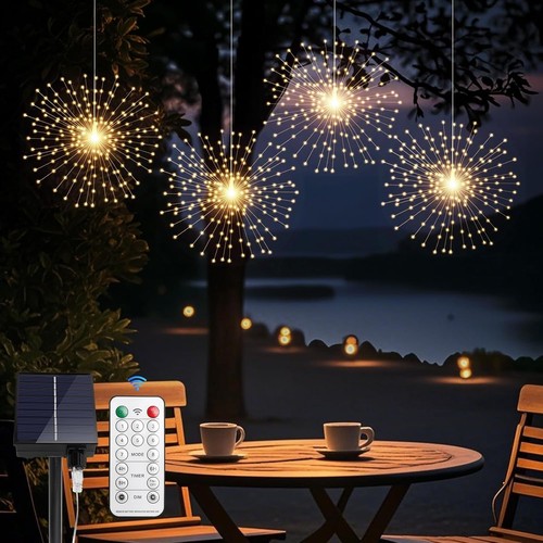 4 Pack Solar Firework String Lights 800 LED 8 Modes Waterproof Warm White