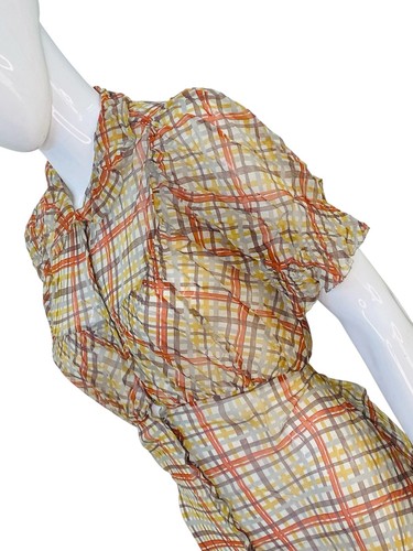Doen Femmes Mira Soie Tomate Emmeline Plaid Imprimé Ruche à Smocks Mini Robe S - Photo 6 sur 17