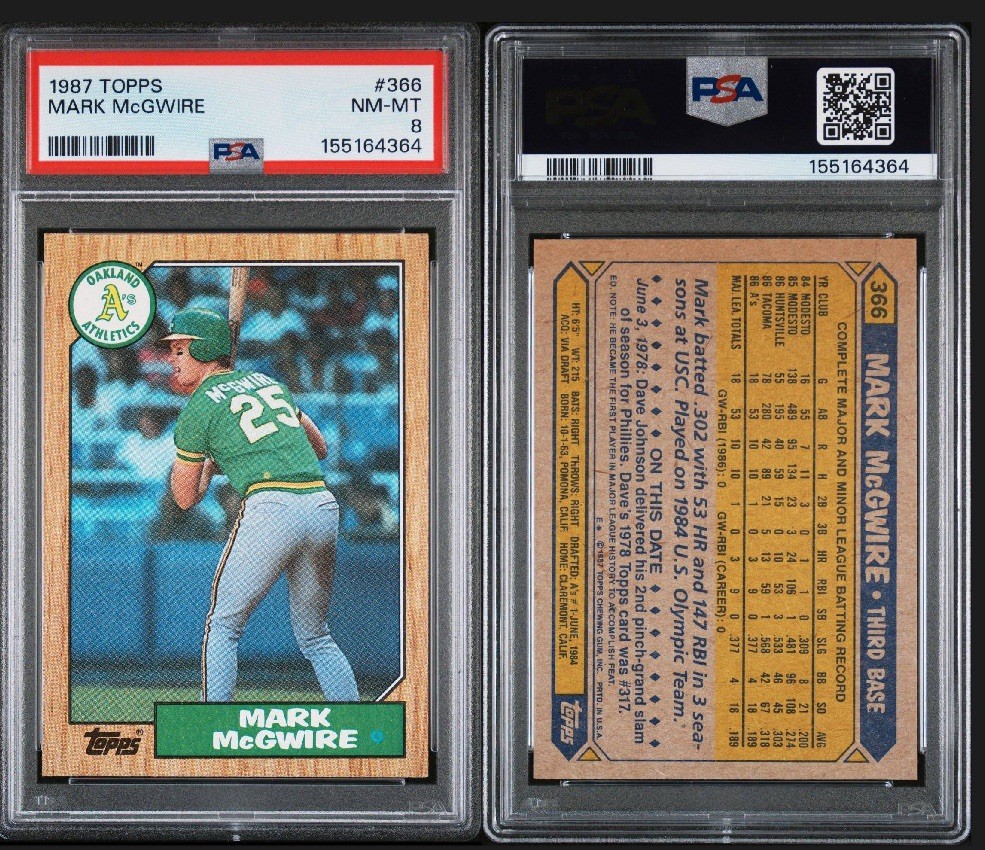Topps 1987 #366 Mark McGwire Oakland Athletics PSA 8 view 3