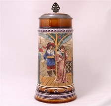 Antique German Etched Beer Stein by J.W.Remy #1347 Departing Cavalier c.1900