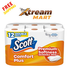 Scott ComfortPlus Toilet Paper, 12 Double Rolls, 231 Sheets per Roll 1-Ply