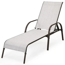 Outdoor Patio Lounge Chair Chaise Fabric Adjustable Reclining Armrest Grey