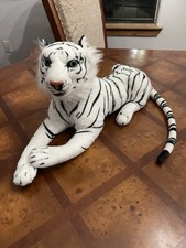 Realistic Siberian White Bengal Tiger Plush Stuffed Animal Preowned Poly 16"