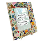 Handmade Pottery Mosaic Mirror 8"x10" Butterfly Charm Green Gold Wall Hanging