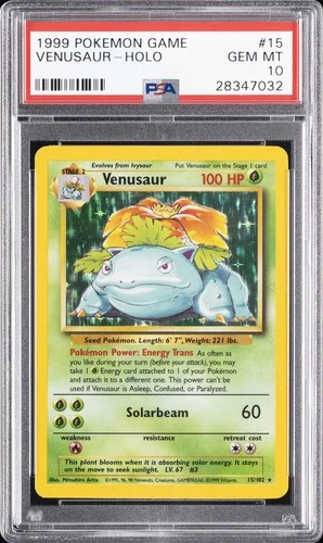 1999 POKEMON BASE SET UNLIMITED #15 VENUSAUR-HOLO PSA 10