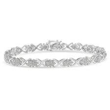 1 1/2 Carat Diamond Floral Cluster X Link Tennis Bracelet in Sterling Silver