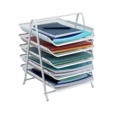 5-Tier Paper Tray Desktop Organizer File Storage Office Metal Mesh 11.75" L x...