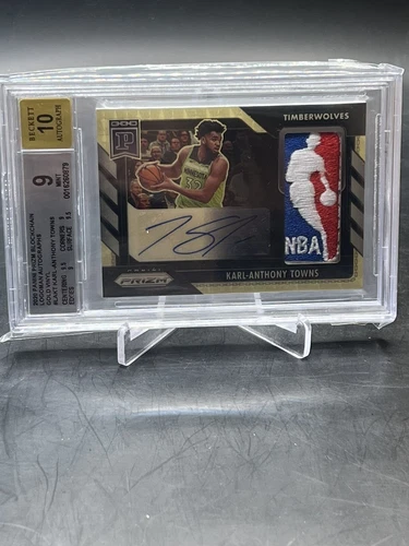 2020 Panini Prizm Karl Anthony Towns Gold Vinyl LOGOMAN Auto Patch 1/1 Bgs 9