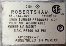 Water Heater Gas Valve Fits Robertshaw Uni-Line 66-144-327 R110RTS AP10022N