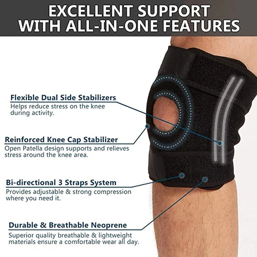 Knee Brace Compression Sleeve Joint Support Open Patella Stabilizer Wrap Straps - Picture 5 of 32