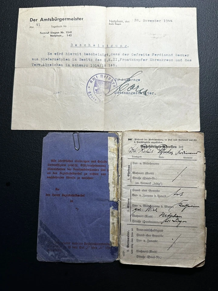 Original WWI Military Pass BECKER Iron Cross East & Westfront Flanders Inf Reg 2 - Image 2 of 4