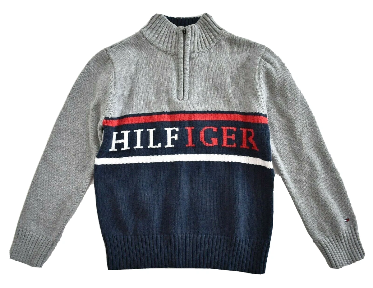 New TOMMY HILFIGER BOYS Hilfiger Logo 100 Cotton Half Zip SWEATER Pullover 5