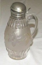 Glass 7 inch Pitcher with Metal Spring Lid & Flower & Leaves pattern