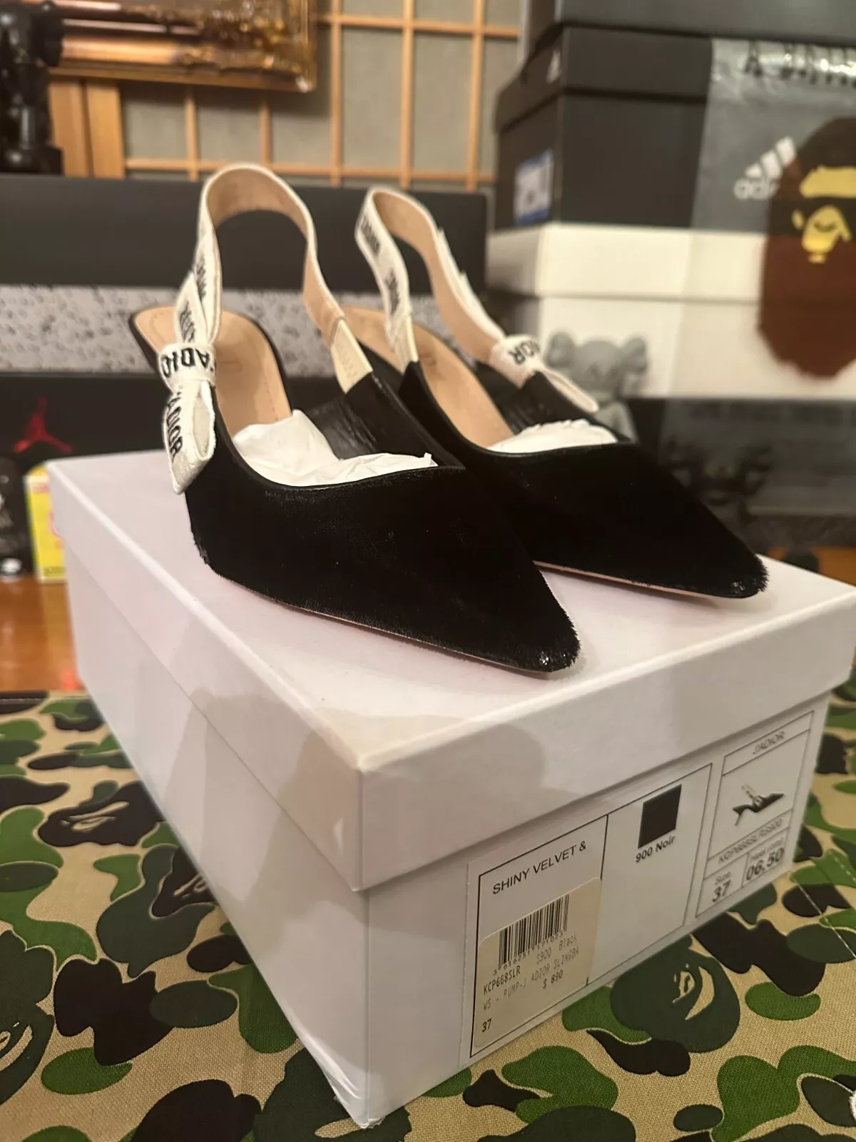 Authentique escarpins Christian Dior J'Adior Slingback velours noir brillant (NEUF)