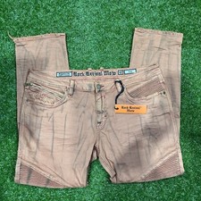 Rock Revival Men's Distressed Denim Biker Moto Jeans "Ivan" Orange 40x31 NEW