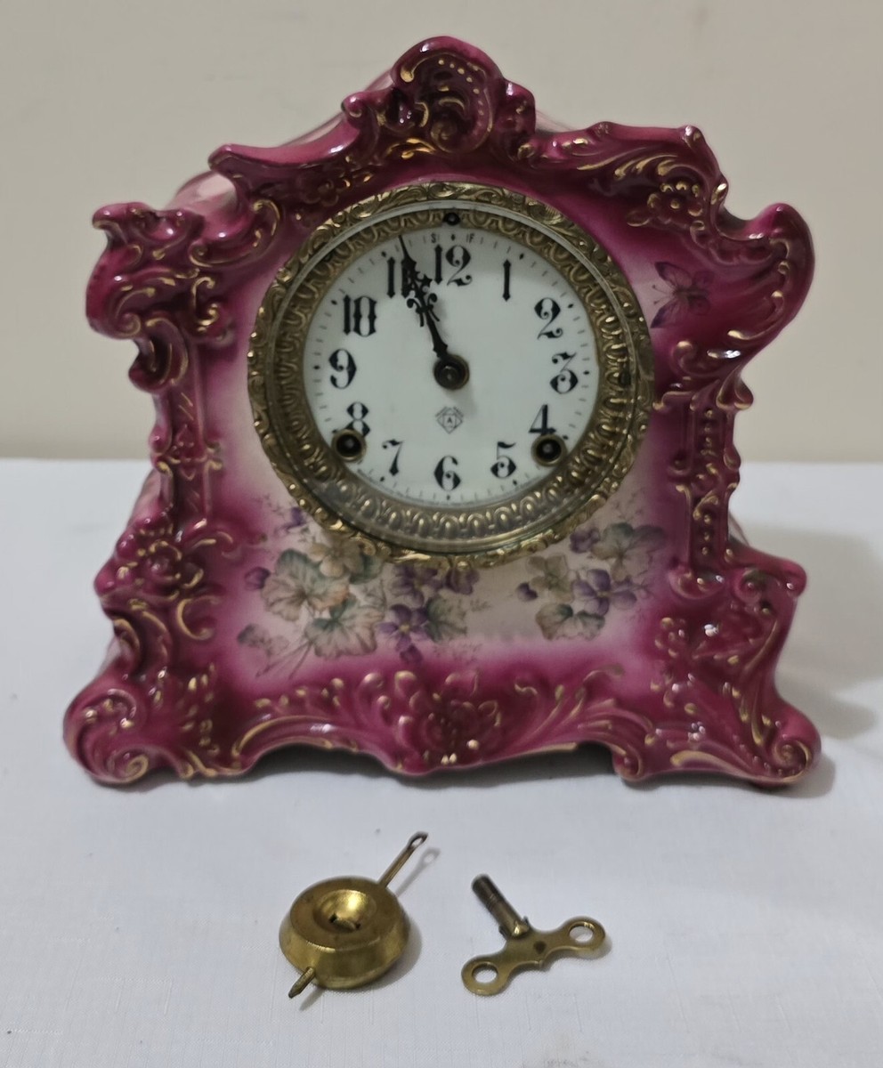 Antique 1882 Ansonia(Warden)Porcelain Mantle Clock,Original