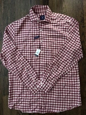NWT Johnnie O Westover Woven Shirt LS Plaid Currant Red Mens Size Large $178