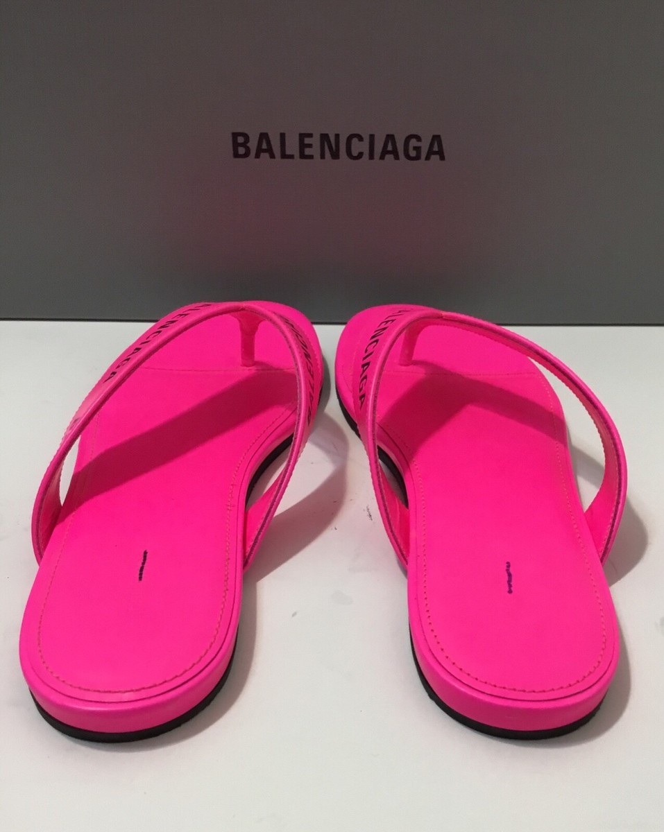 Balenciaga Pink Black Leather Logo Thong Slide Slip Sandal Balenciaga Pink Black Leather Logo Thong Slide Slip Sandal