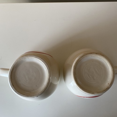 Two 2 1970s McCoy Pottery Smiley Face Mugs White with Red - Picture 4 of 6