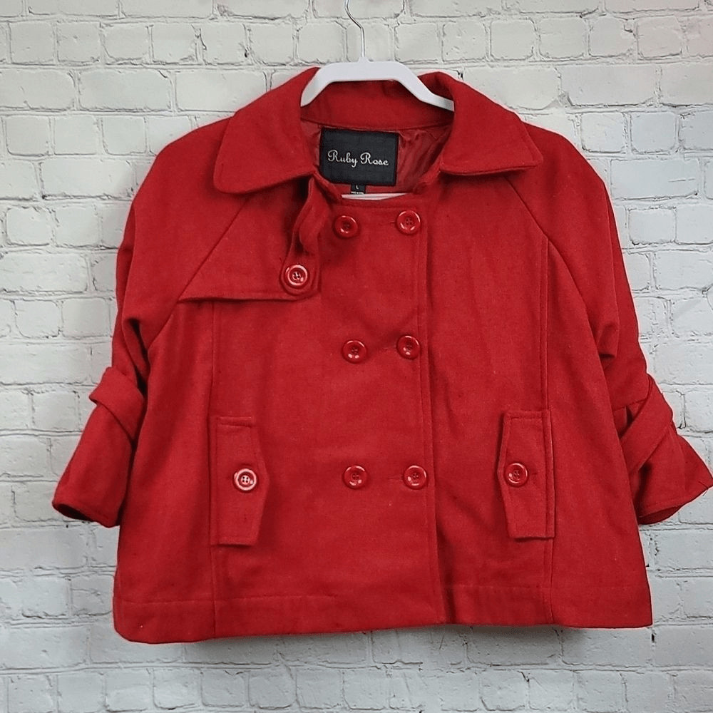 Vtg Ruby Rose Red double breasted Wool Peacoat Pr… - image 8