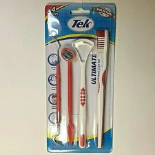 4 PC Oral Care Kit Travel Set Tounge Cleaner Dental Mirror Tooth Pick Toothbrush