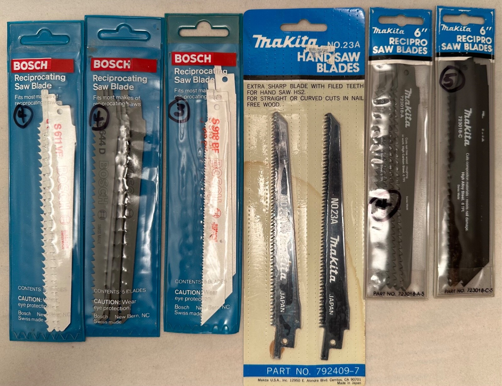 22 BOSCH & MAKITA SAWZALL (RECIPRICATING) BLADES 6” BRAND NEW in Orig Packages