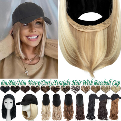 Cap With Hair Extensions Long Baseball Hat Curly Hairpiece Natural as Human Wavy