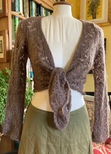 VINTAGE AVOCA ANTHOLOGY FOR PLUMO TIE CARDIGAN MILK CHOCOLATE SIZE 10