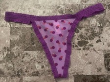 VICTORIA'S SECRET S PURPLE MESH CHERRY RHINESTONE VINTAGE RARE THONG PANTIES