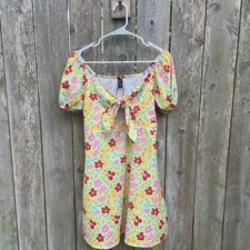 Cider Womens Dress Size Medium Yellow Floral Rear Zip Front Tie Closure New