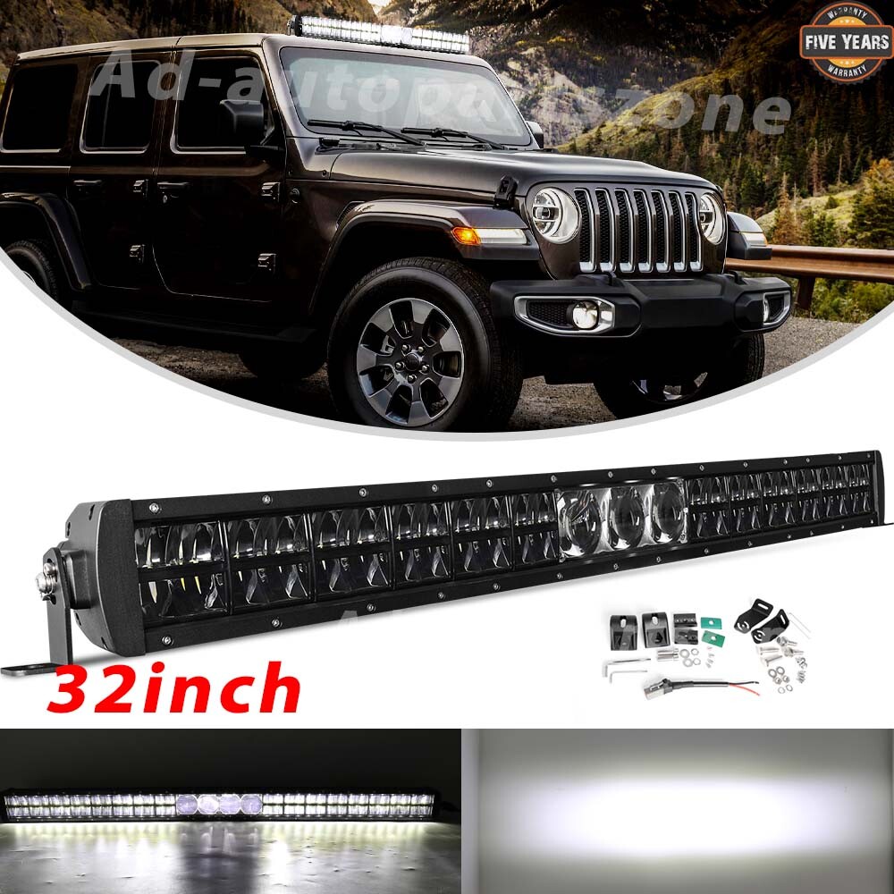 32inch LED Light Bar Spot Flood Combo Laser White Work Truck SUV ATV 4WD Offroad