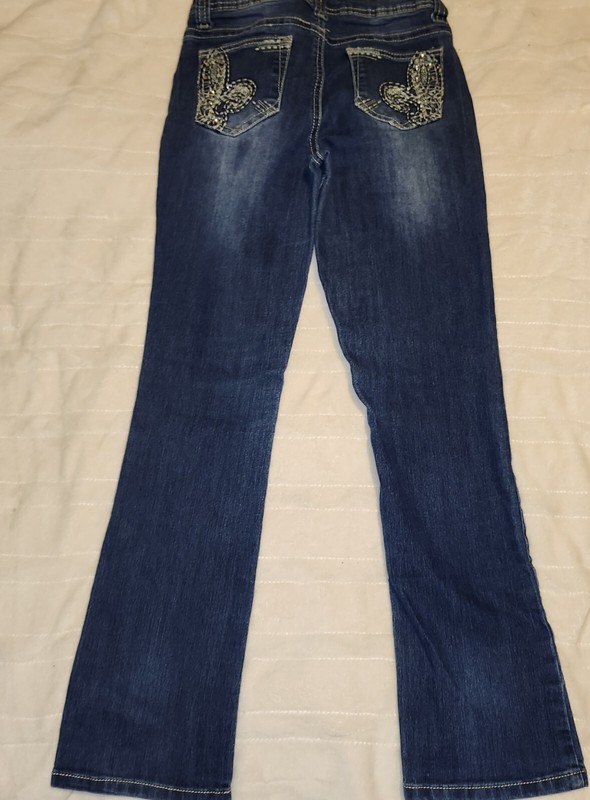 Revolution by Revolt  Embellished Skinny Blue Jeans Fleur de Lis Girls Size 14