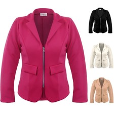 Ladies Plus Size Collared V Neck Zip Front Women's Smart Office Jacket Blazer