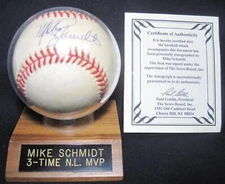 Mike Schmidt Autographed Baseball Score Board Certificate of Auth. 3 x MVP 1986